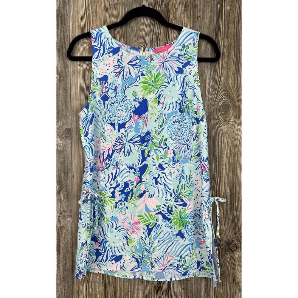 Lilly Pulitzer Donna Shift Top‎ MEDIUM Coastal Blue Floral Beach Golf Resortwear